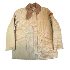 Burberry Beige Quilted Barn Jacket with Brown Collar Quilted Barn Jacket